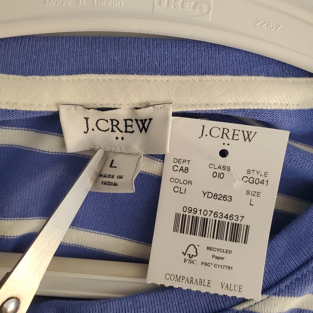 J. Crew Striped long-sleeve side-button Size Large Nwt
